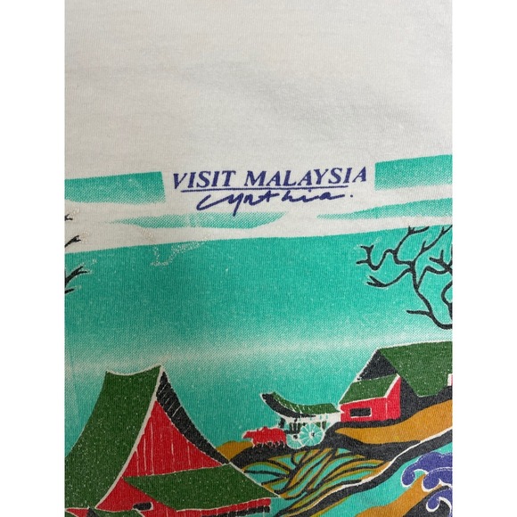 vintage malaysia art shirt mens large white 1990s art water house stream - Picture 3 of 9
